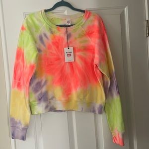 NWT Hanes ReDone Neon Spiral Tie Dye Raglan Crewneck Surf 90’s sweatshirt S